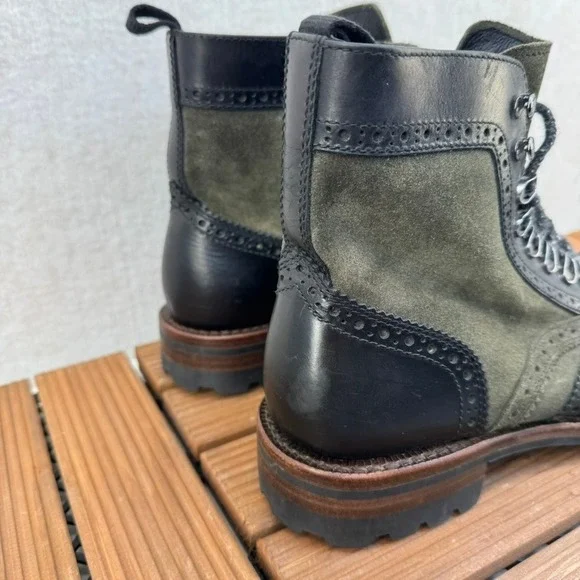 Frye George Adirondack Mens 8.5 Suede Leather Wingtip Lace Up Boots Olive Black - Picture 3 of 16